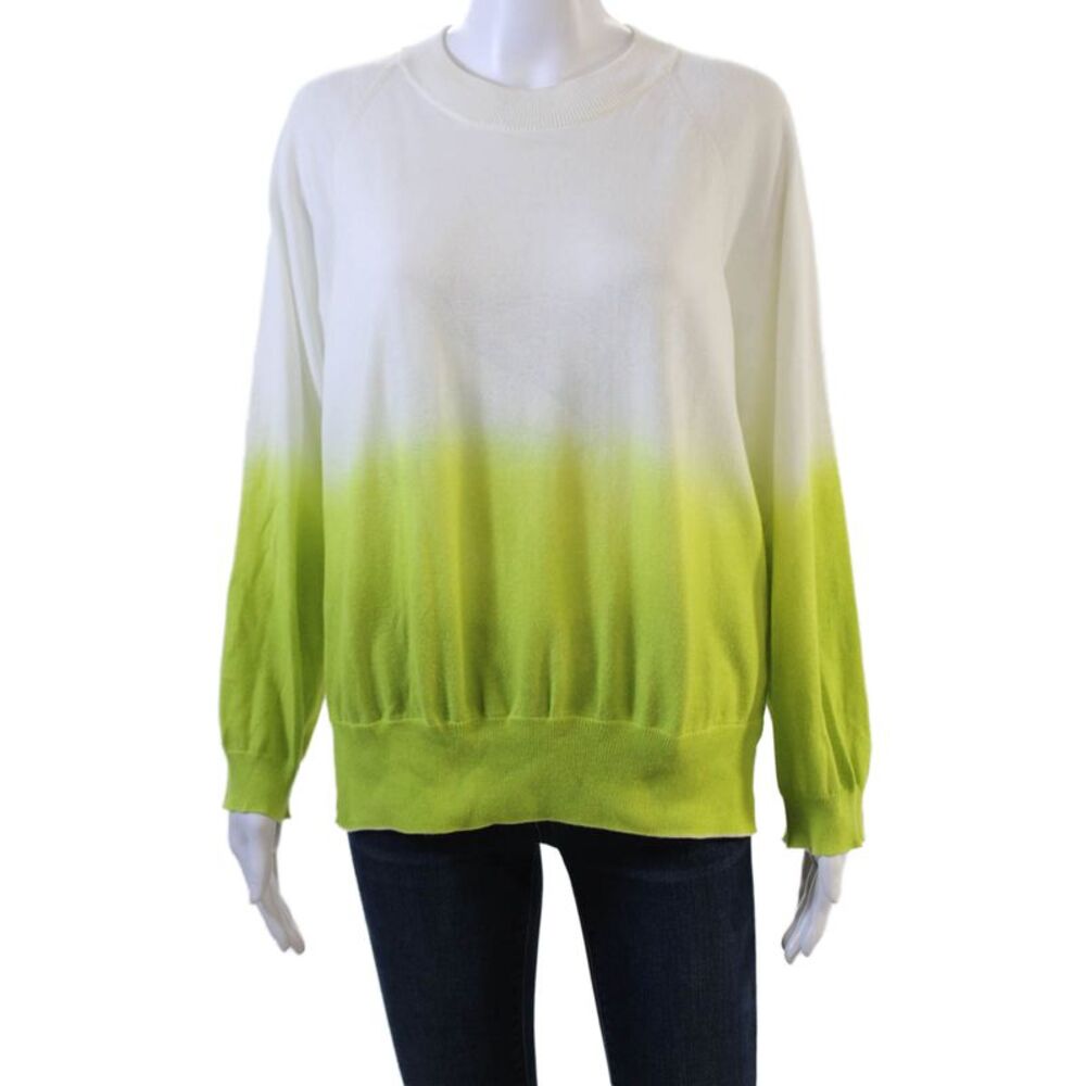 Kash Womens Long Sleeve Crew Neck Ombre Sweater White Green Cotton Size IT 40